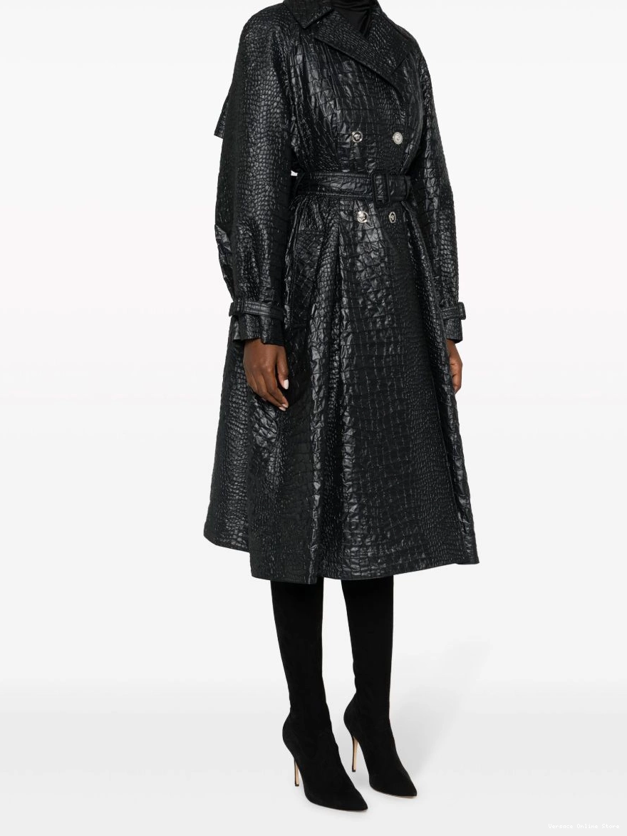 Cheap Women trench embossed-crocodile Versace laminated coat 0326